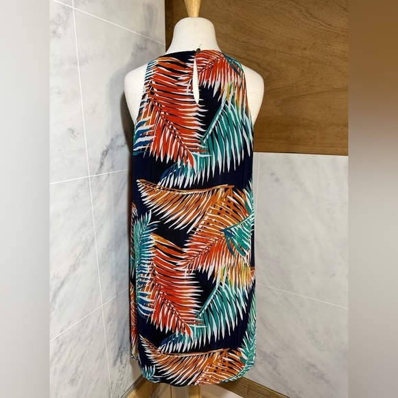 😊Vince Camuto Sundress  Multicolor Palms Sheer Sleeveless Scoop Neck size PS - Picture 5 of 11
